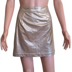 Sam Edelman Metallic Gold A-Line Mini Skirt Side‎ Zip Lined Holiday Glam Size 6